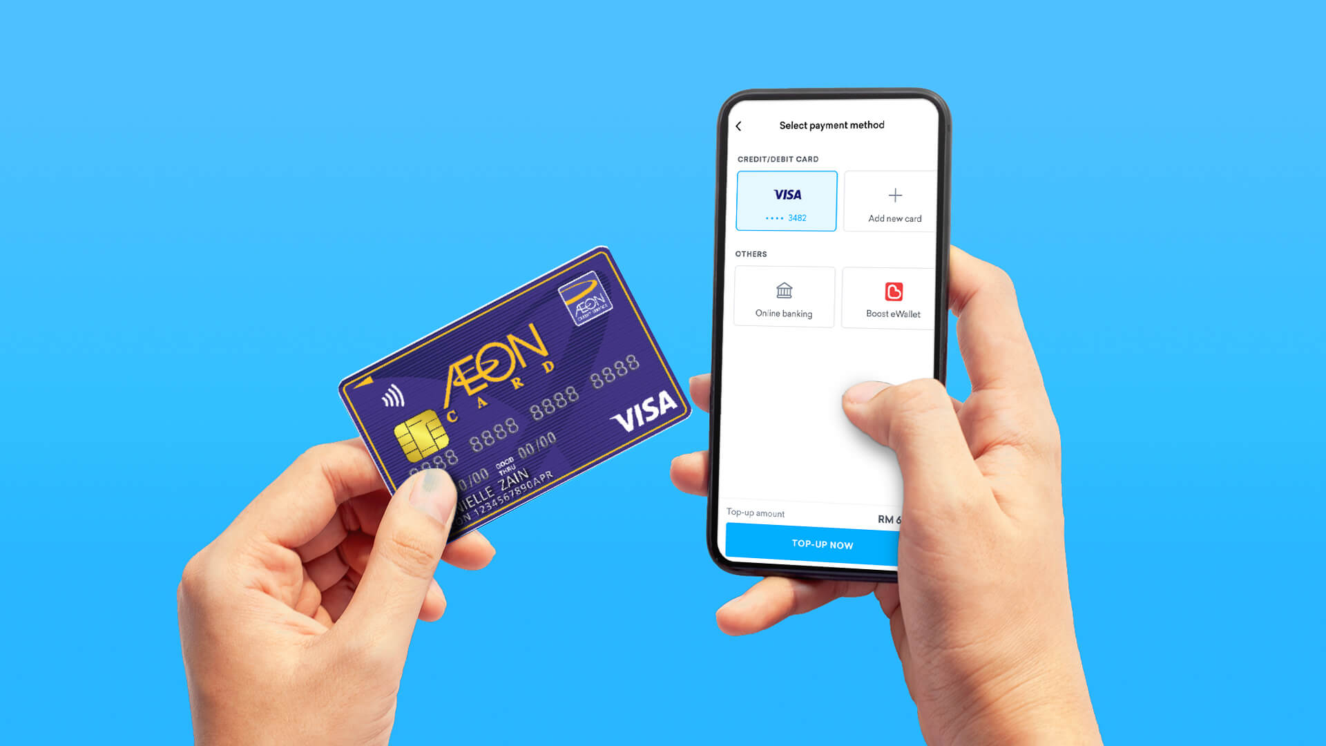 Hand Holdin Phone Aeon Card