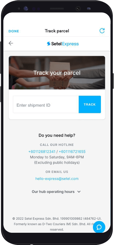 Screen Setel Express Track Parcel