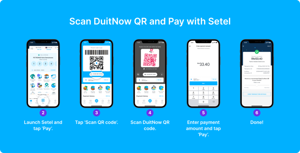 Scan Duitnow QR & pay with Setel