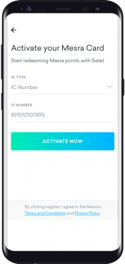Screen Activate Mesra Card